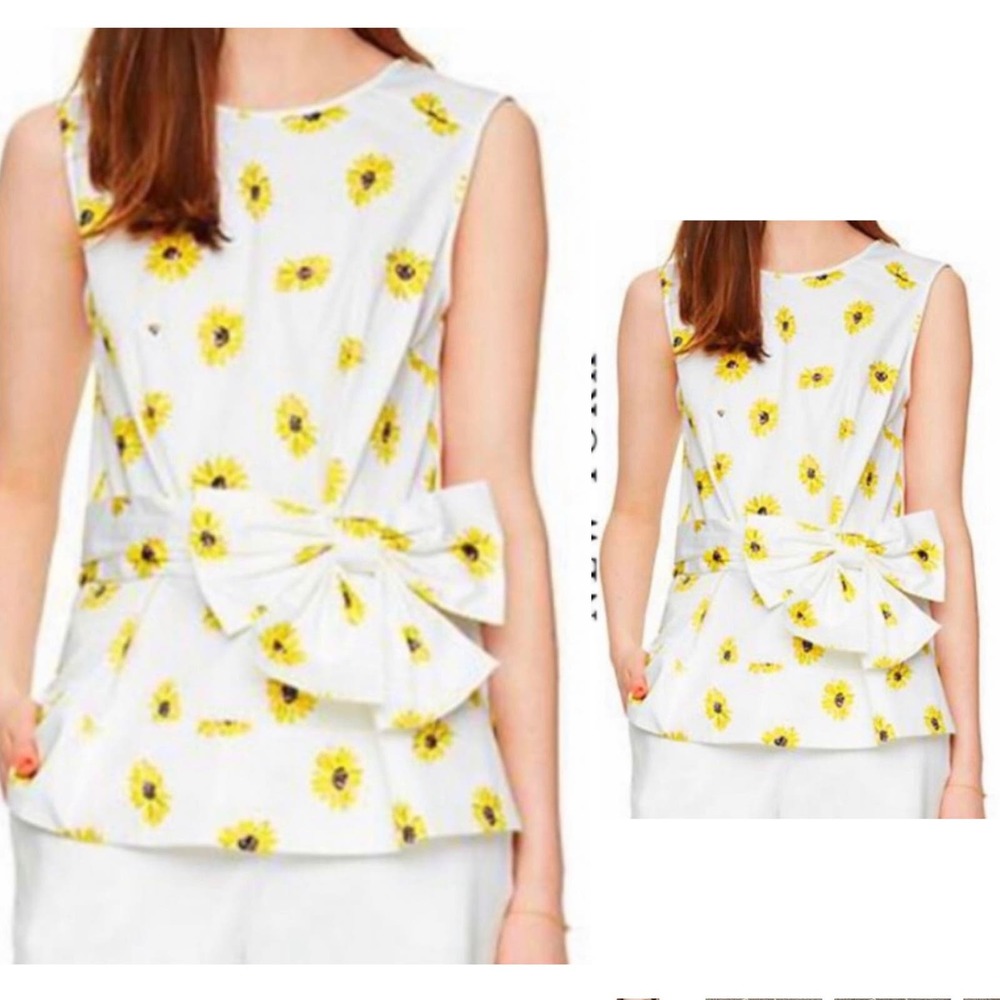 Kate Spade Daisy dot yellow floral bow peplum top
